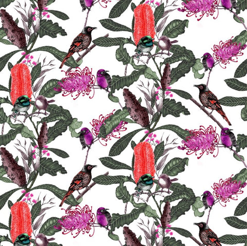 ijustlovethatfabricstore Fairy Wren & Banksia Fabric Peach