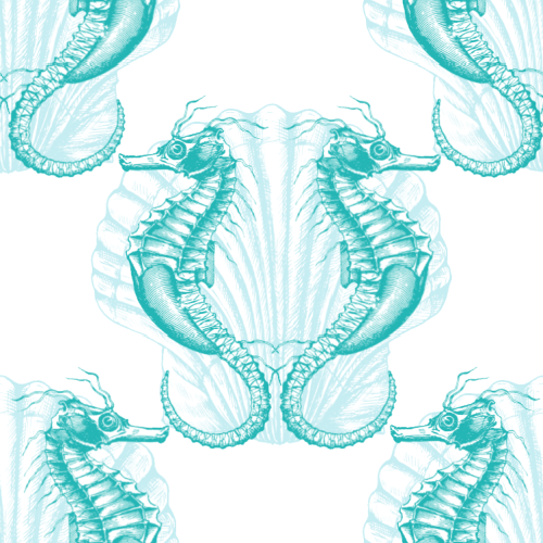 ijustlovethatfabricstore Seahorses and Sea Shell Fabric - Teal and white