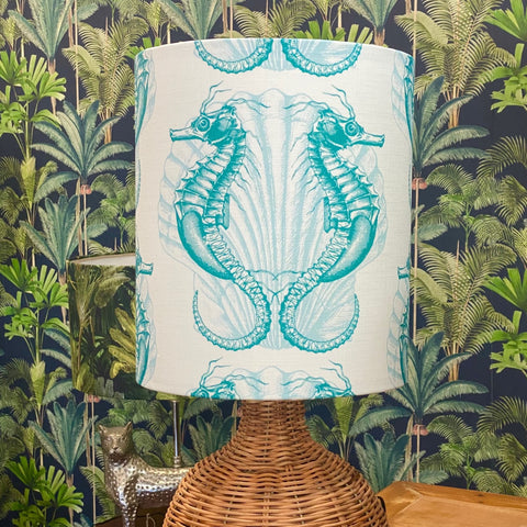 ijustlovethatfabric Seahorse fabric lampshade Aqua/white