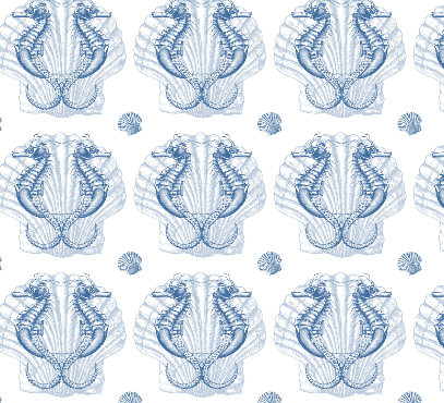 ijustlovethatfabricstore Seahorse and Sea Shell Fabric - Blue and white
