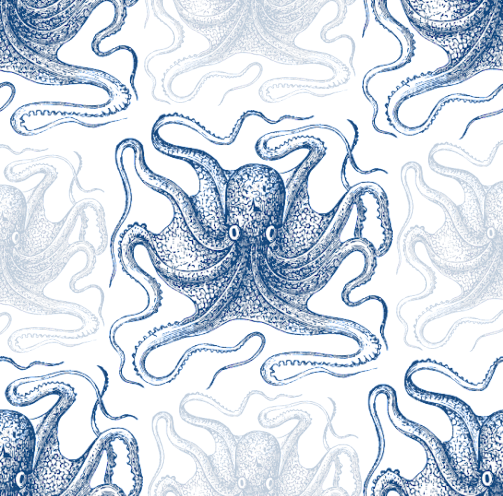 ijustlovethatfabricstore The Happy Octopus - blue and white