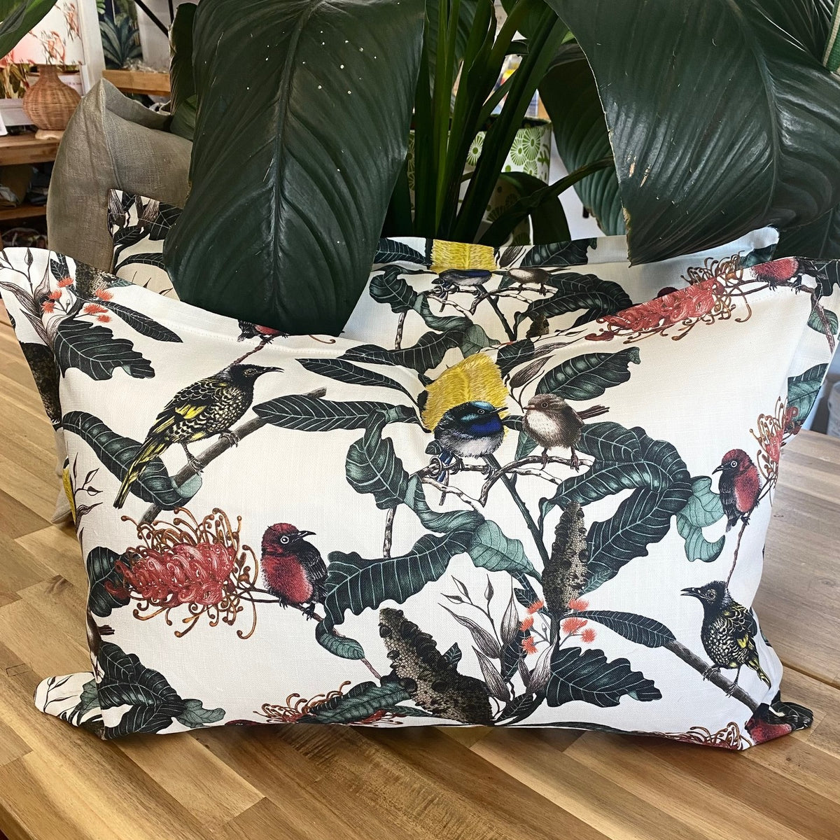 ijustlovethatfabricstore Cushion Cover -  Australian Wrens and Banksia Fabric